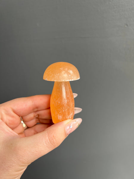 Mushroom Peach Selenite Crystal Carving