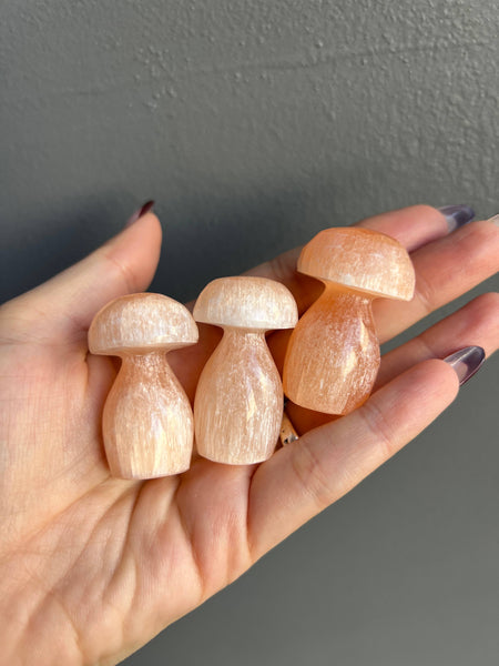 Mushroom Peach Selenite Crystal Carving