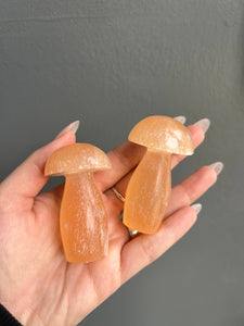 Mushroom Peach Selenite Crystal Carving