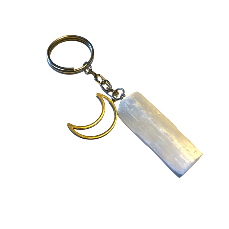 Selenite Rough Gemstone Key Chain ~ "Aura Clearing"