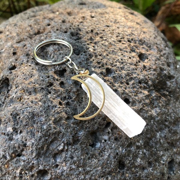 Selenite Rough Gemstone Key Chain ~ "Aura Clearing"