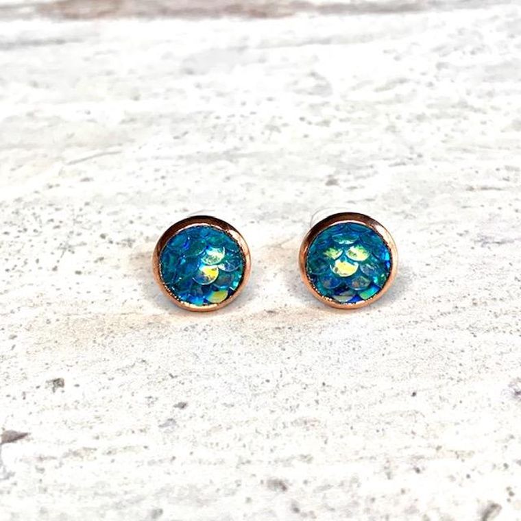 Teal Mermaid Earrings 8mm